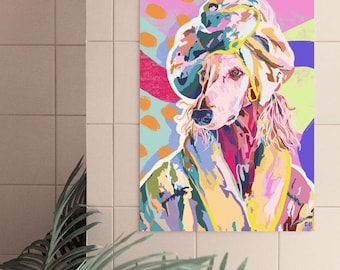 Colorful Afghan Hound DIGITAL PRINT, Maximalist Pet Art Vibrant Eclectic Bathroom Portrait for Dopamine Decor