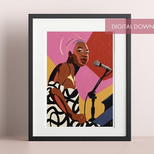 Nina Simone-American singer portrait famous person music poster illustration Art Wall Jazz singer Blues singer Iconic poster Home decoration