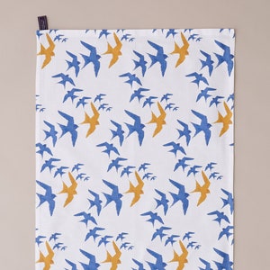 Swallow DishTowel // Cotton Tea Towel // Screen Printed Kitchen Towel// Homewares gift//Contemporary tea towel // Blue and white