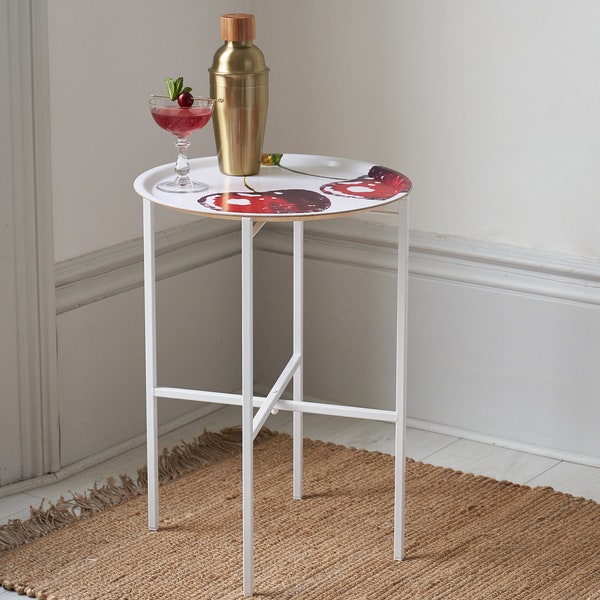 Support de table à plateau - Pliable // Support de table d'appoint portable pratique pour le salon, le chevet, la salle de bain, la véranda, le patio // Noir ou blanc