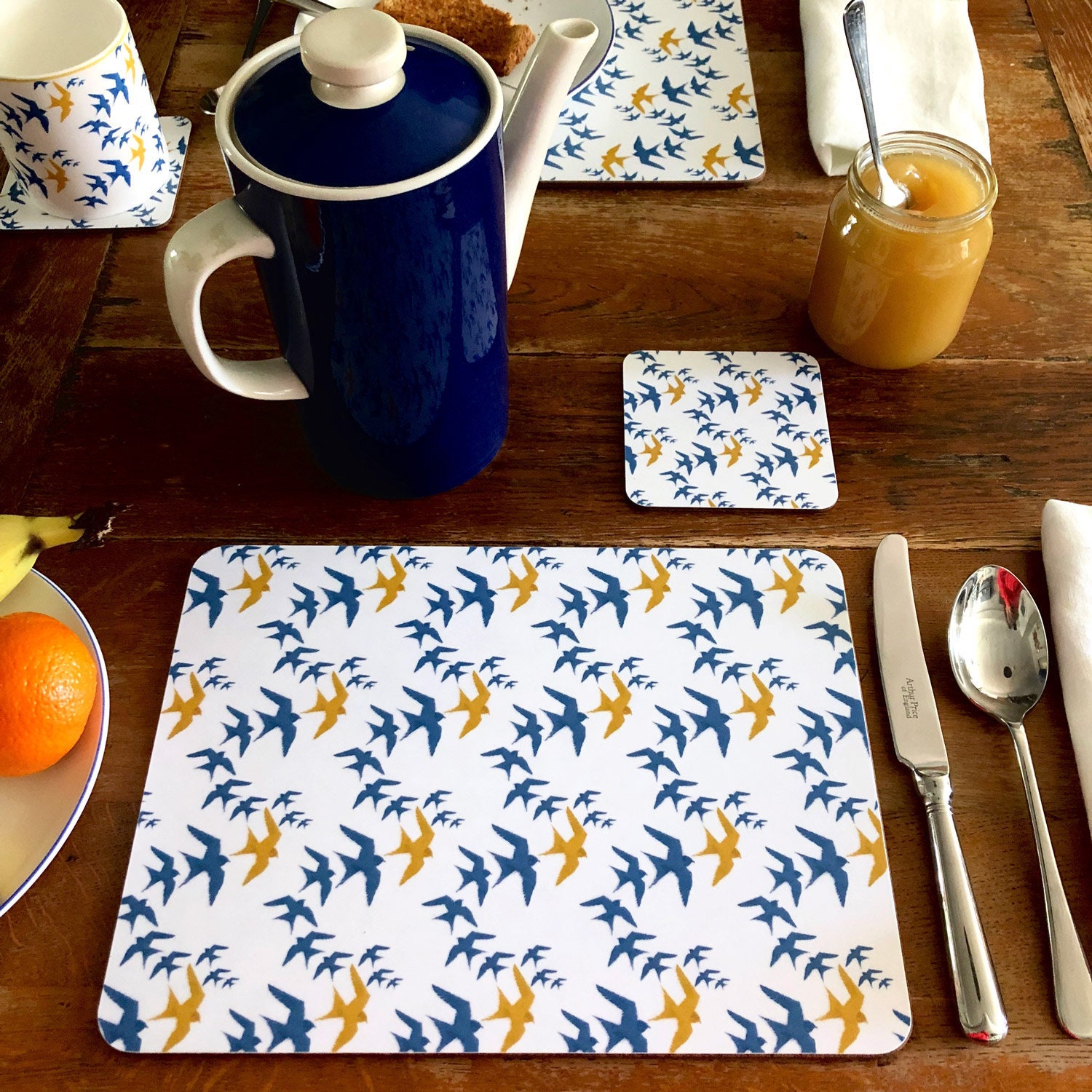 Set of 4 Bird Design Placemats // Cork backed Melamine Etsy