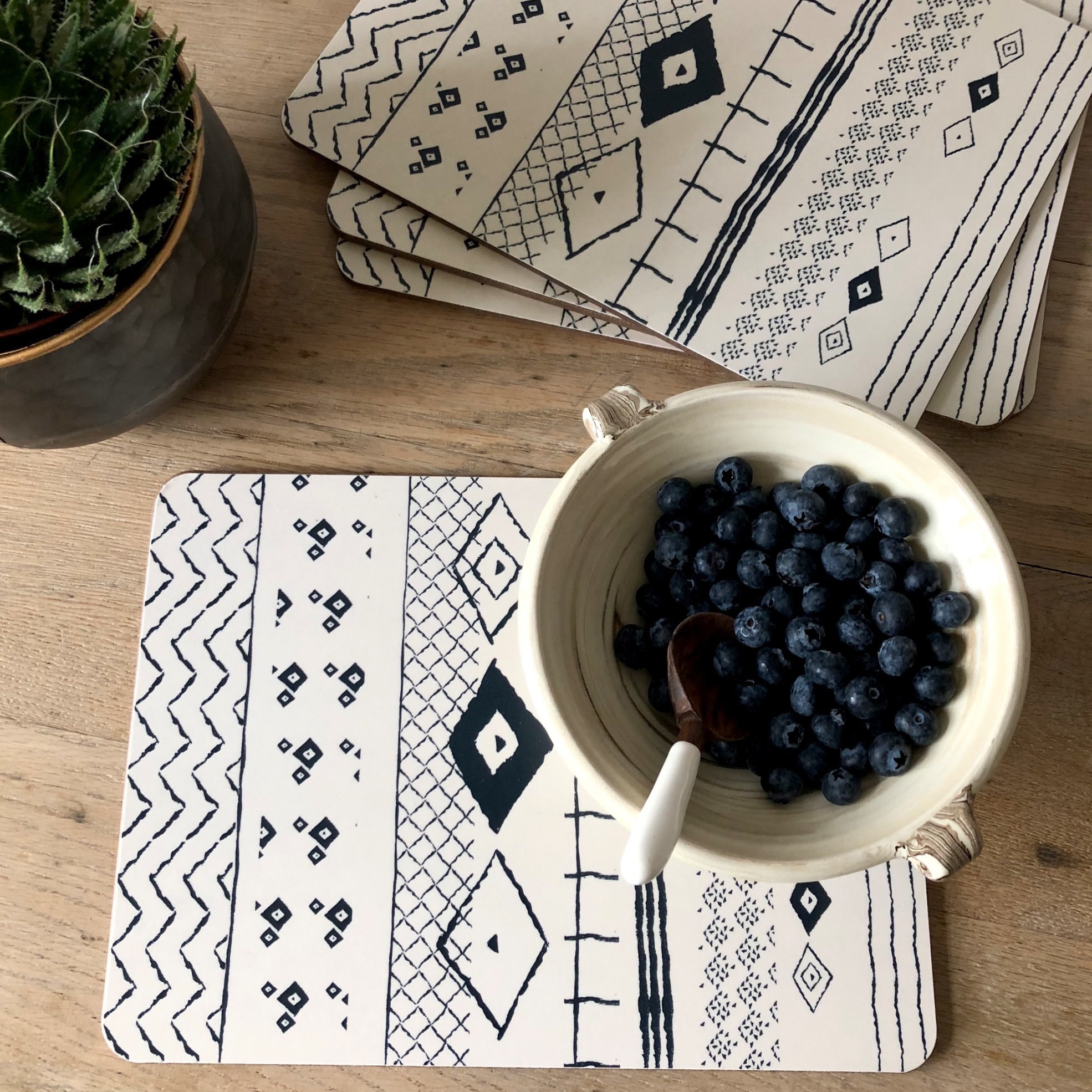 Set of 4 Boho Placemats // Dark Blue and cream placemat set Etsy