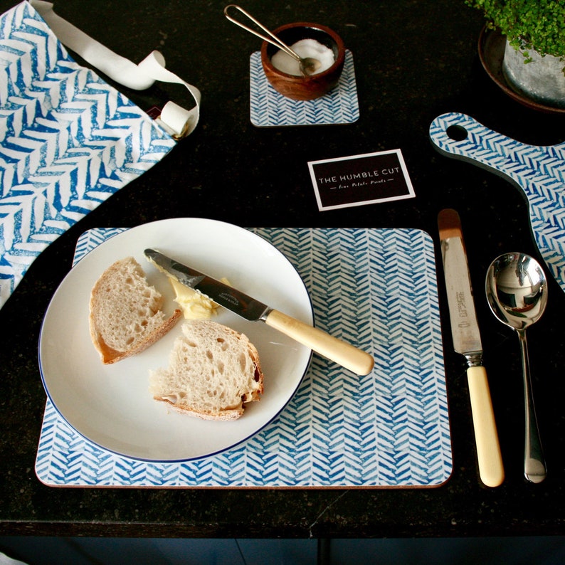 Herringbone Placemat // Blue Geometric Placemat //contemporary Etsy