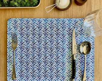 Extra Large Herringbone Serving mat // Blue Geometric Placemat //Contemporary Decorative Table mat// Unique and Original British design