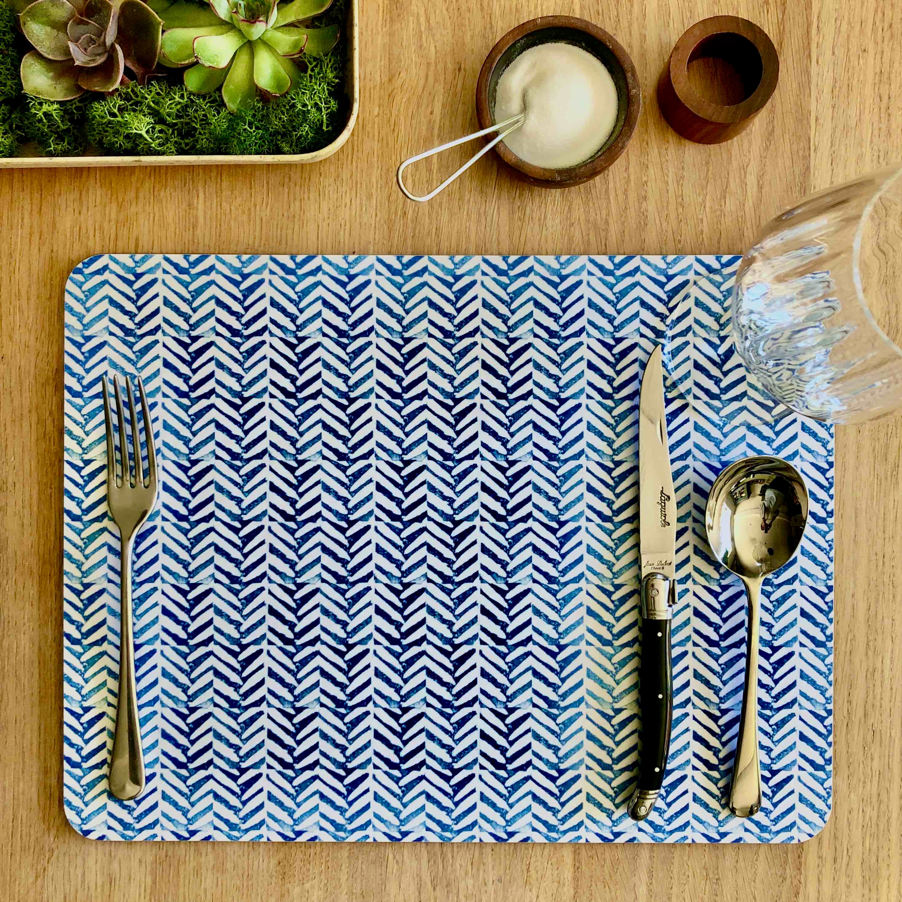Extra Large Herringbone Serving Mat // Blue Geometric Placemat Etsy