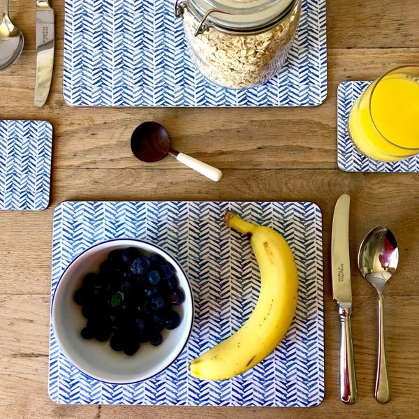 Herringbone Placemat // Blue Geometric Placemat //Contemporary Decorative Table mat// Unique and Original British design