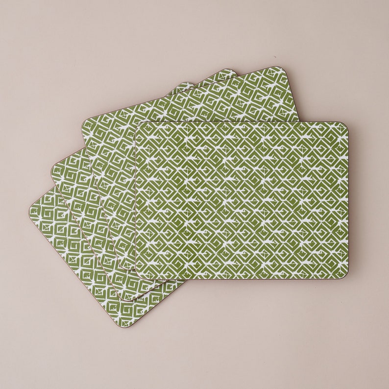 Set of 4 Green Geometric Placemats // Decorative Modern Table Etsy