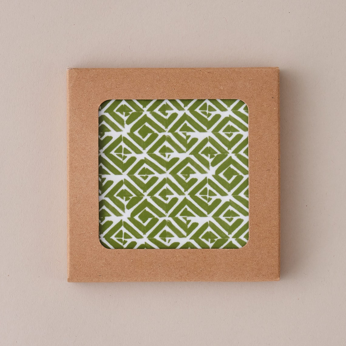 Set of 4 Green Contemporary Coasters // Geometric Cork Backed Coasters