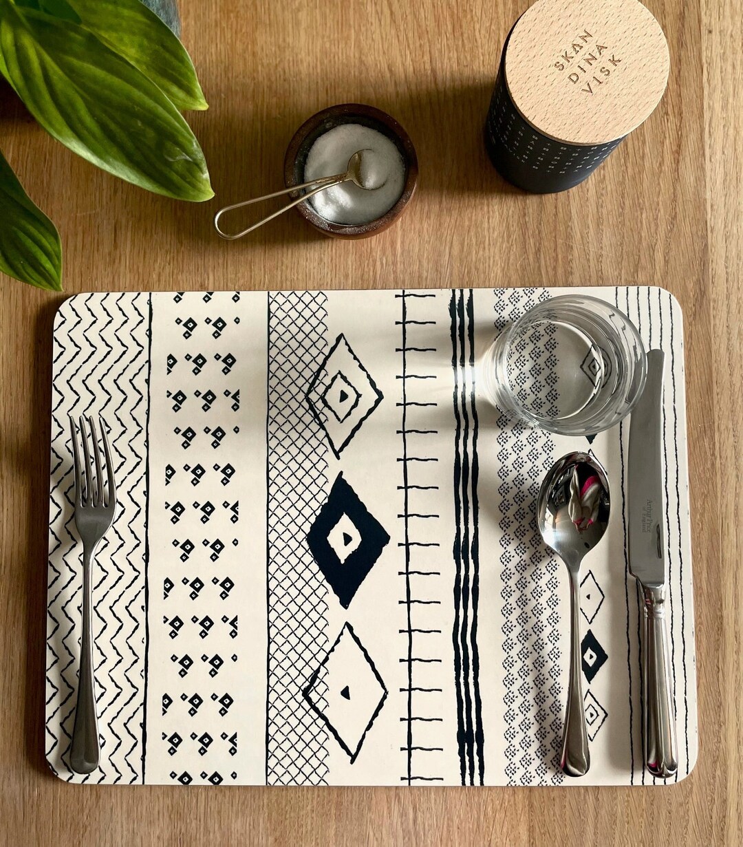 Extra Large Boho Serving Mat // Blue Geometric Placemat //contemporary