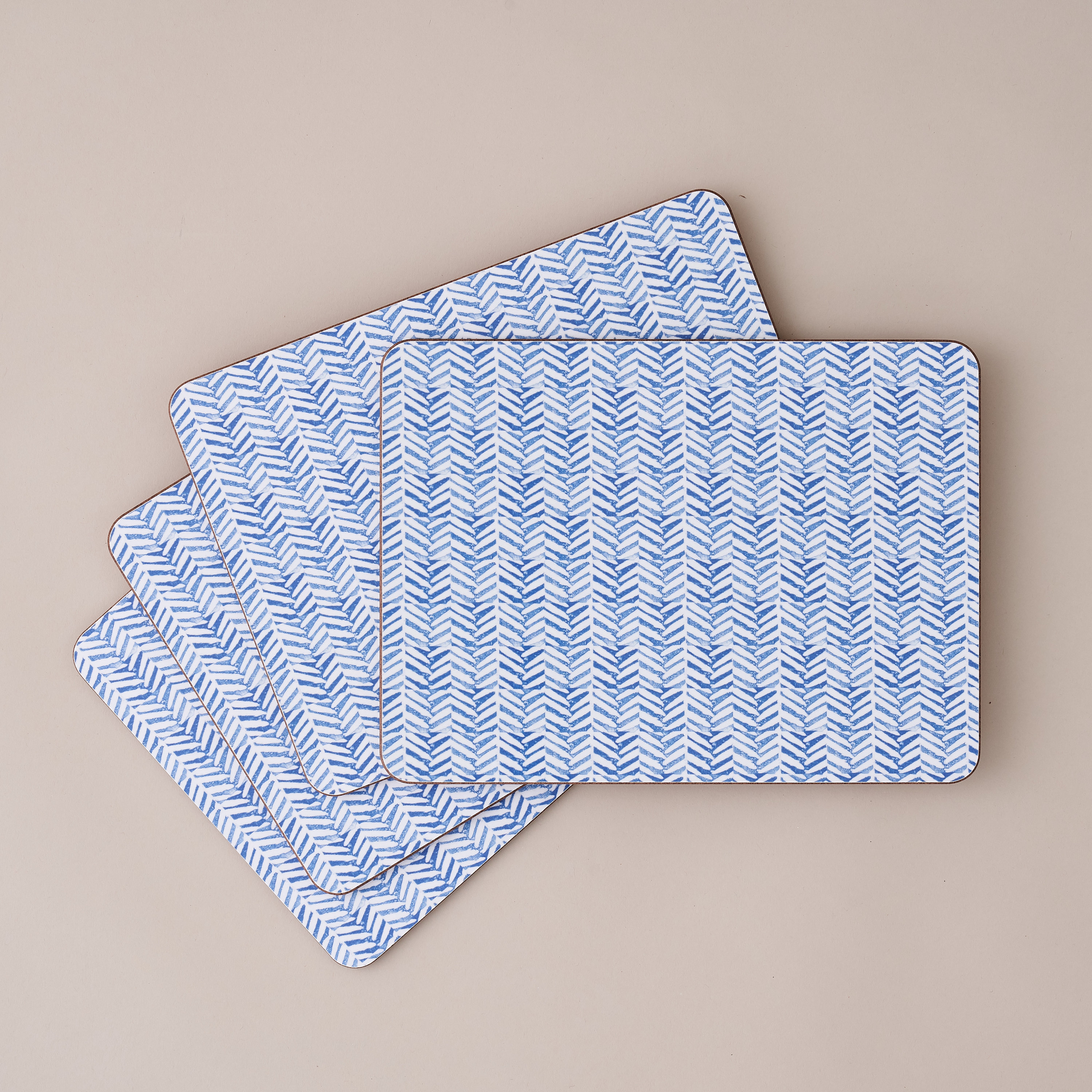 Set of 4 Herringbone Placemats // Blue Geometric Placemat set Etsy