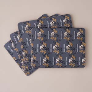 Set of 4 Chic Grey Placemats // Cork Backed Melamine placemats //Classic Vine Design Decorative Table mats // Stylish Grey Home Decor