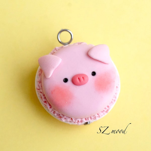 Porte-clés cochon macaron - pâte polymère