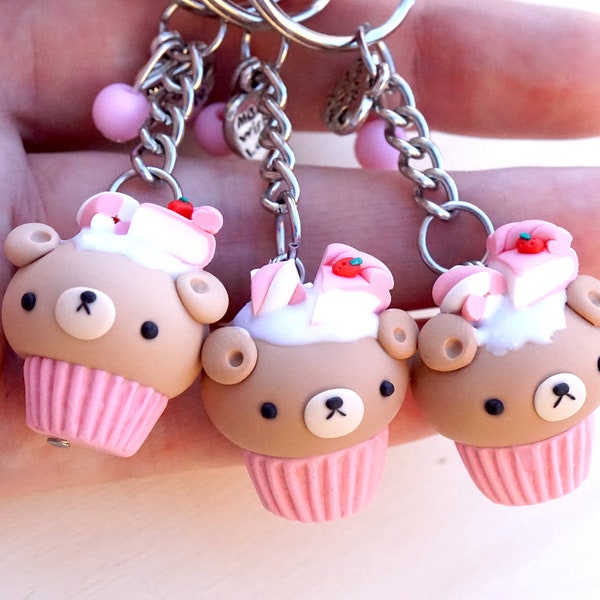 Porte-clés kawaii nounours cupcake - gâteau et guimauve