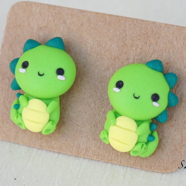 Kawaii dinosaur earrings - fimo