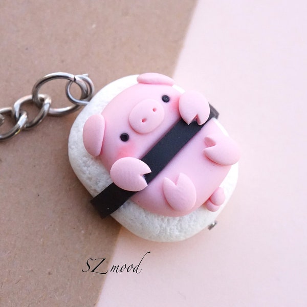 Porte-clés cochon sushi - pâte polymère