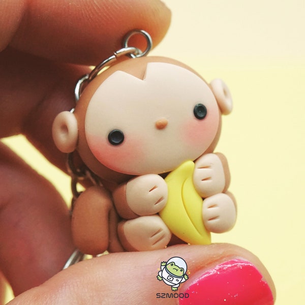 Kawaii monkey keychain, polymer clay