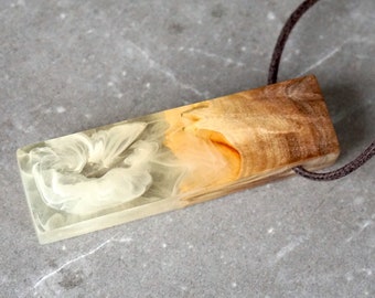 Wood and resin pendant - burls necklace - briar pendant and transparent resin