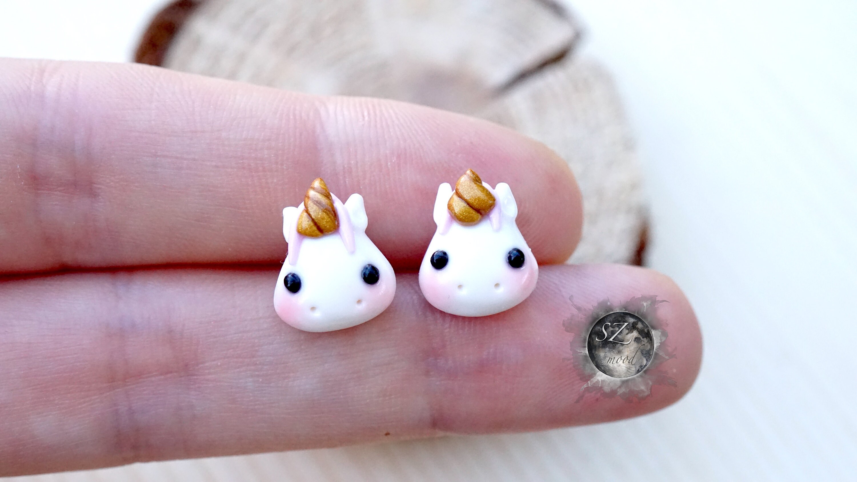 Unicorn stud earrings polymer clay Kawaii earrings Etsy