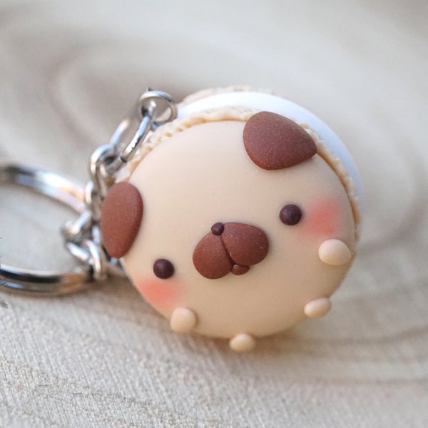 Kawaii pug macaron keychain - fimo