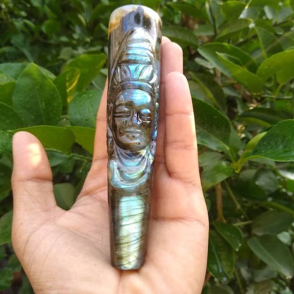 Handgefertigter Labradorit Chillum | Shiva Gesicht Chillum