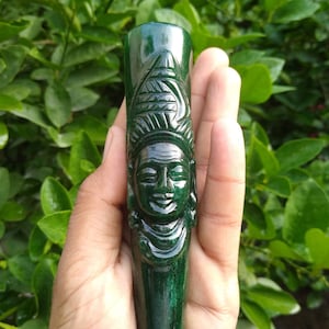 Handmade Green jade Chillum Jade Pipe | Shiva Face