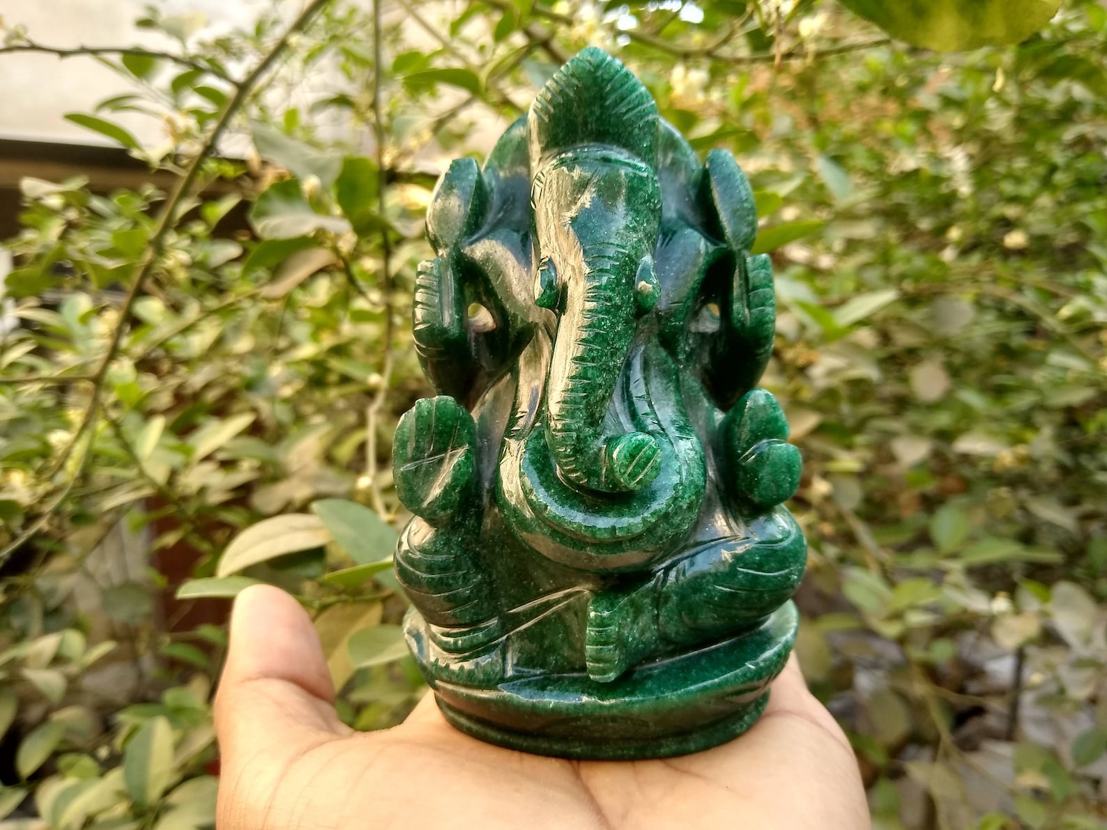 Handmade Green Jade Ganesha Carved Ganesh Statue Hindu God Etsy UK