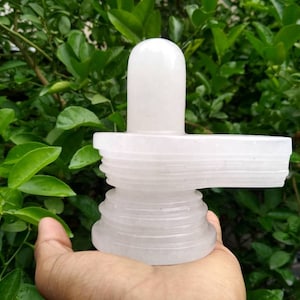 Handmade White Quartz Shivling Sphaik Lingam (5 Inch )