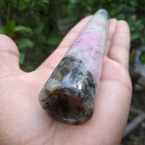Handmade Pink, black and white Quartz chillum