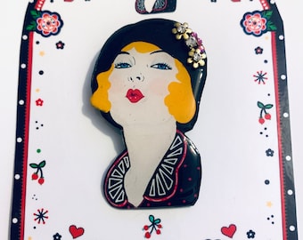 Deco Diva lady brooch choice of three colour options