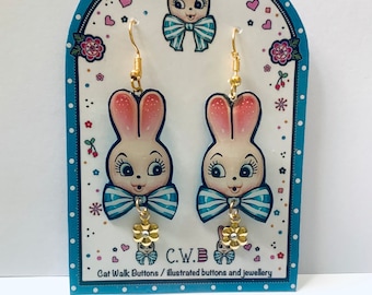 Vintage Style Easter Bunny Earrings: Illustrated Spring Jewelry