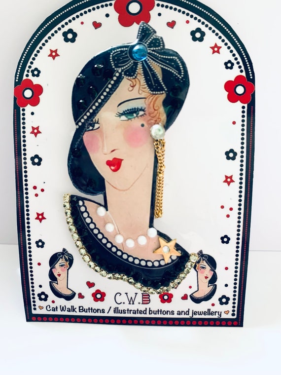 Art Deco Lady Inspired Brooch Charleston Flapper Girl Unique Brooch Vintage Inspired Illustrated Brooch Designer Jewellery Unique Etsy