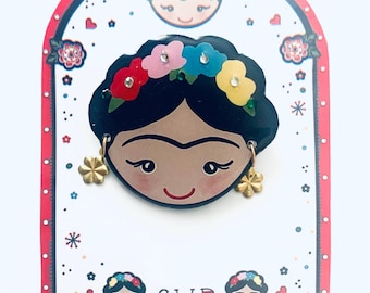 handmade portrait frida brooch/mexican art inspired, unique brooch, illustrated jewellery