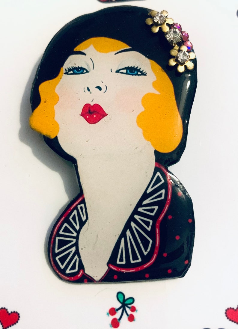 Deco Diva Lady Brooch Choice of Three Colour Options - Etsy