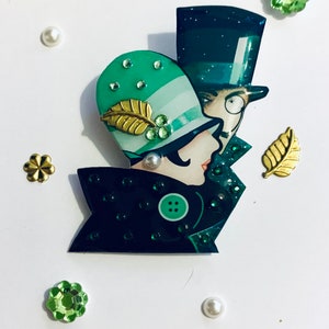 Art Deco lady and gent brooch