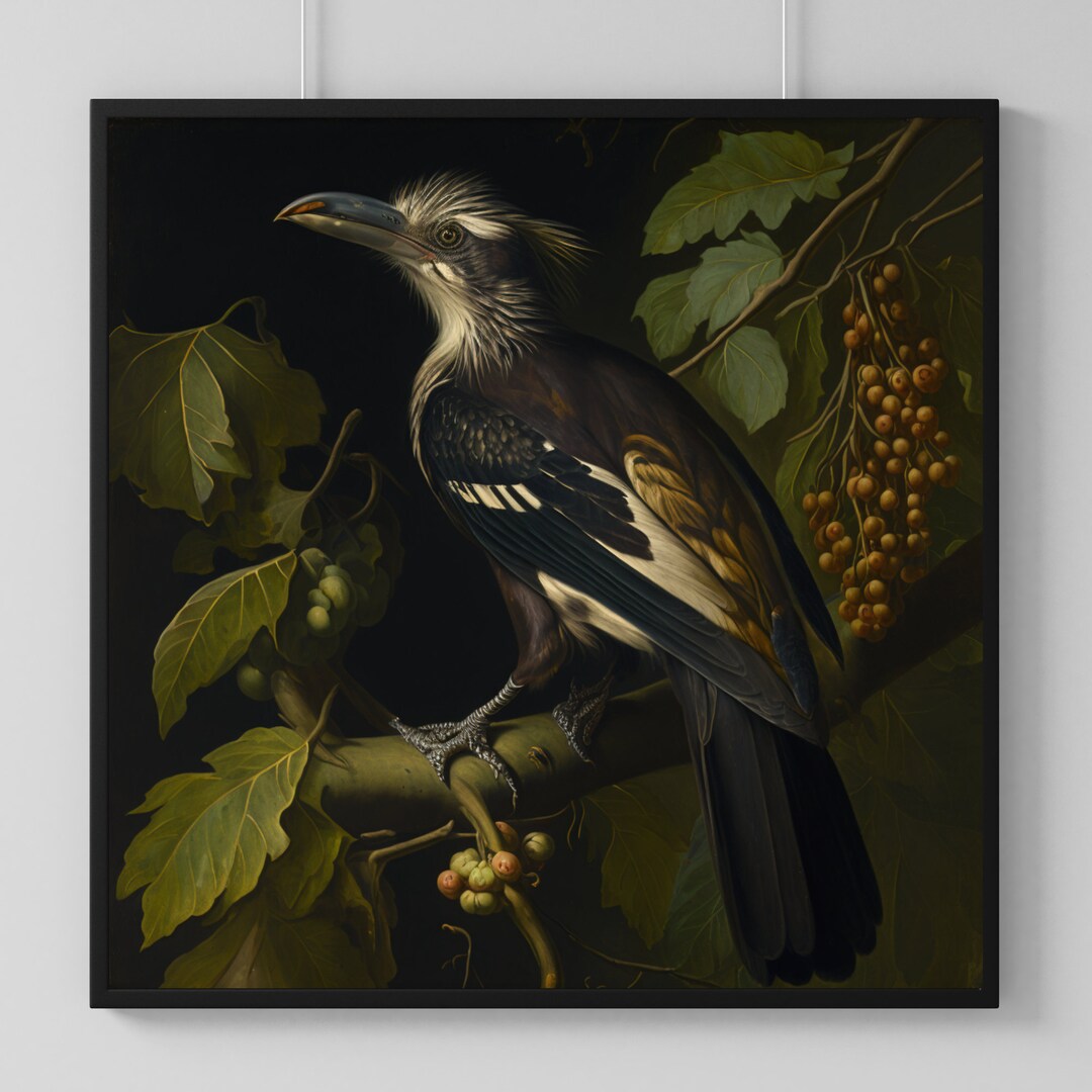 Moody Bird Portrait Dark Painting Wall Decor,dark Academia Decor