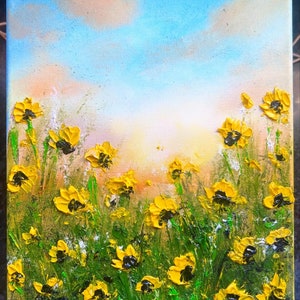Hand made Sunflower Oil Painting, Flowers wall decor, Sunflower decor, gift for her, oil botanical art, Decor,Sunflower wall art,Sunflower