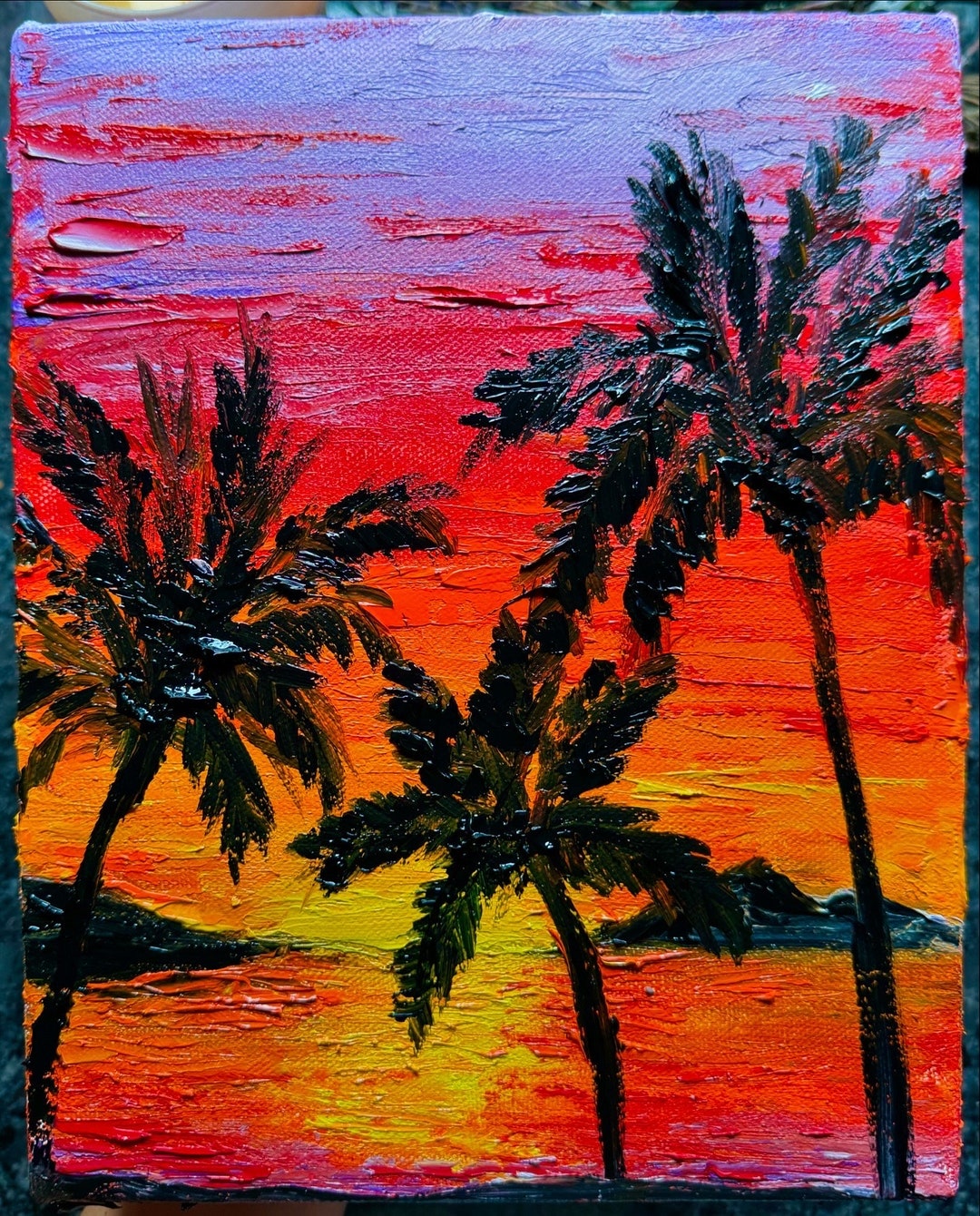 Palm Tree Oil Painting on Canvas, Large Original Modern Textured Sunset ...