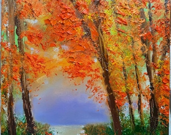 Autumn Landscape Oil Painting, Fall Landscape Original Wall Art, Fall Wall Art, Autumn Vintage Style Oil Painting, Country Fall Decor