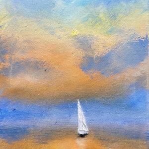 Original Painting Of The Happy Marsh, Sunny Marsh Swimming Party Art White Waves Heavy Texture Palette Knife Art Sailboat Canvas Wall Art