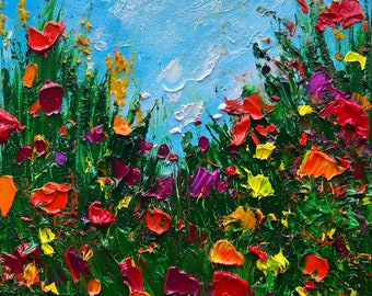 Flower Oil Painting On Canvas Abstract Pink Flower Painting Flower Landscape Painting Green Wall Art Canvas Spring Living Room Wall Decor