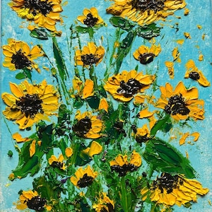 Hand made Sunflower Oil Painting, Flowers wall decor, Sunflower decor, gift for her, oil botanical art, Decor,Sunflower wall art,Sunflower