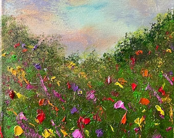 Flower Oil Painting On Canvas Abstract Pink Flower Painting Flower Landscape Painting Green Wall Art Canvas Spring Living Room Wall Decor