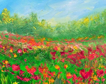 Flower Oil Painting On Canvas Abstract Pink Flower Painting Flower Landscape Painting. Floral Wall Art Canvas Spring Living Room Wall Decor