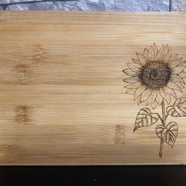 Sunflower Bamboo Cutting Board Laser Engraved