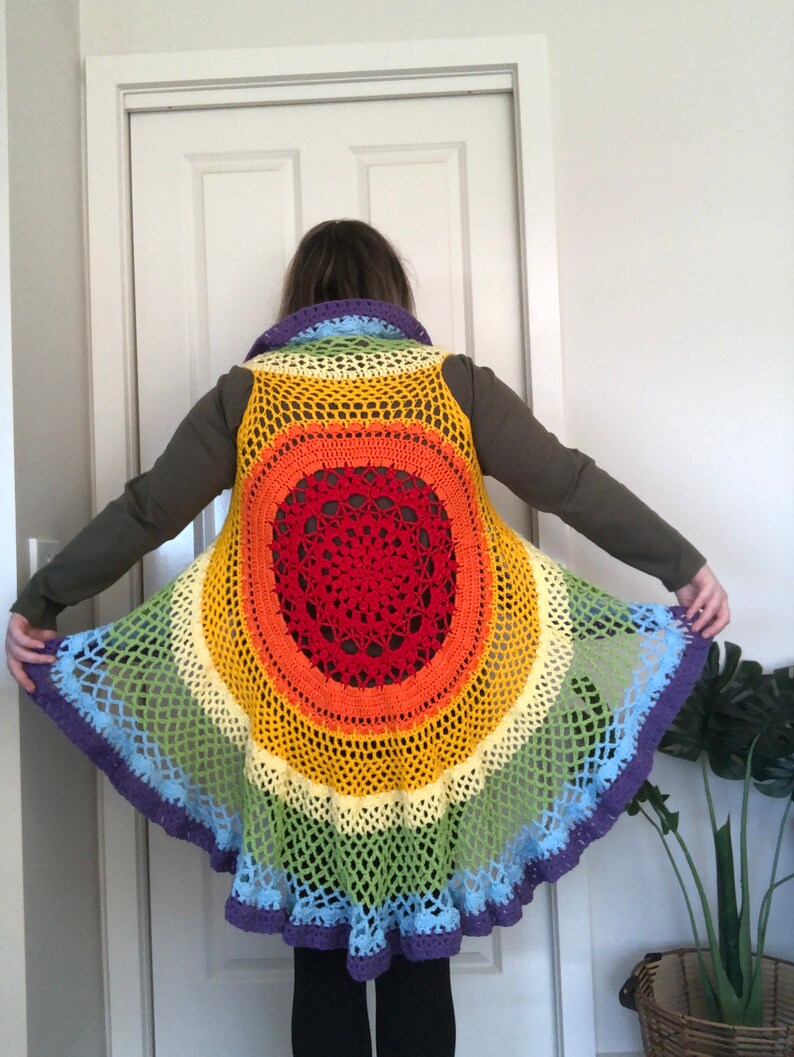 Crochet rainbow mandala duster crochet mandala cardigan | Etsy