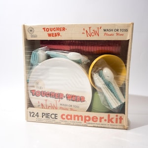 Vintage Plastic Plate, Cup and Utensil Set, Tougher-Ware by Dassee Inc., NOS