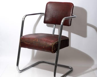 Gilbert Rohde voor Troy Sunshade Cantilever Armchair Art Deco Chroom jaren 1930