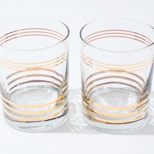 Set of Two Georges Briard Gold Stripe Old Fashion Glassware, Mid Century