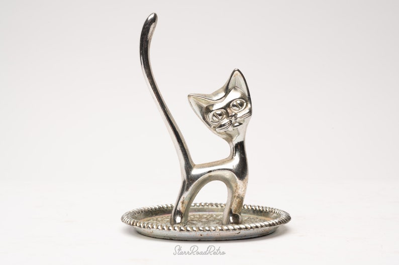Kitschy Cat Ring Holder Silver Plate Vintage