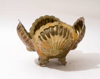 Vintage Brass Sea Shell Bowl, Concha de almeja, Jardinera